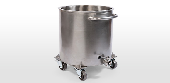 Single‒walled, stainless steel containers with handles, wheels and ball valve (industrial design)