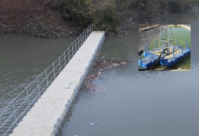 HDPE floating trash boom and walking platform